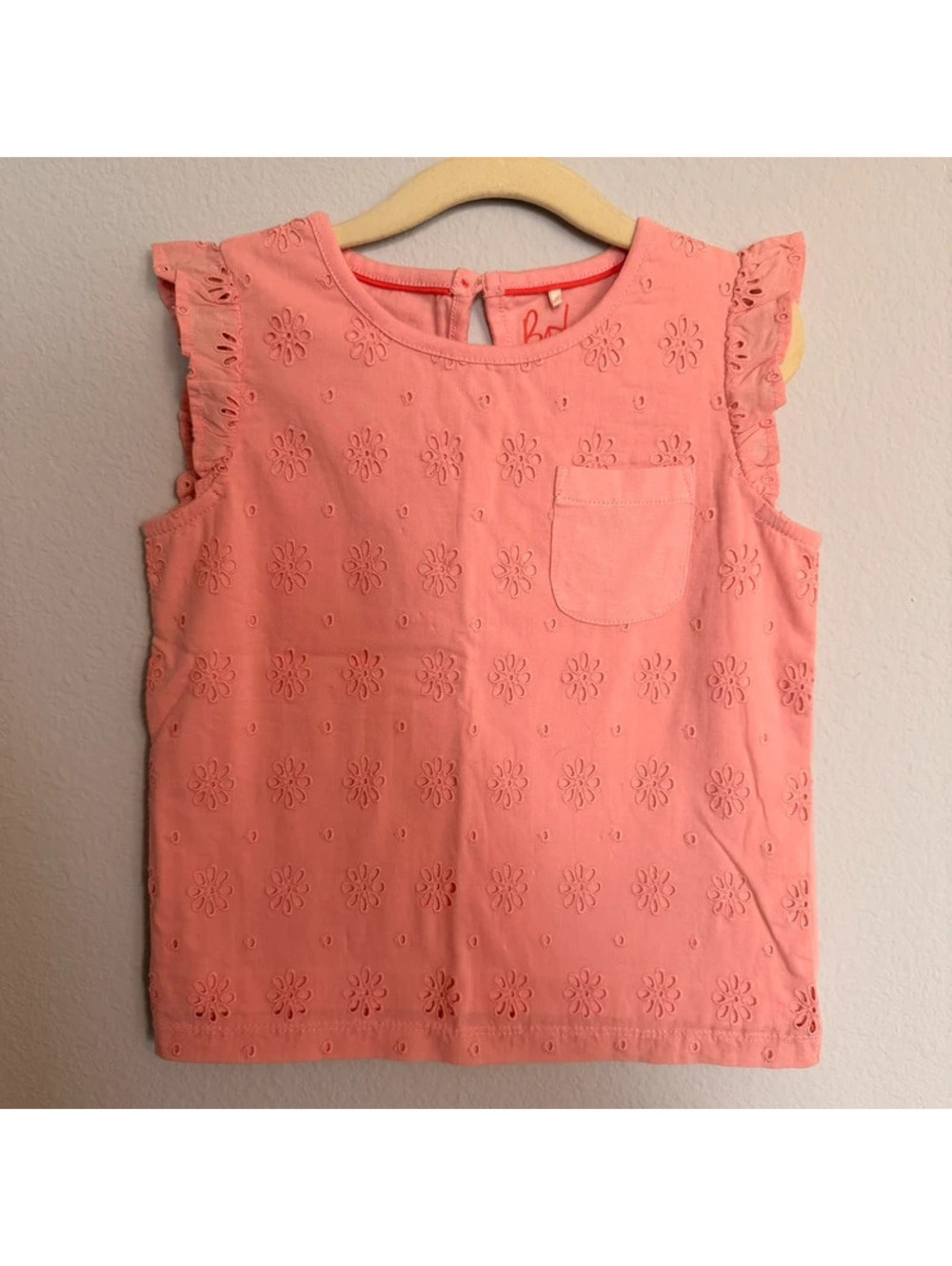 Mini Boden Eyelet Pink Ruffle  Sleeve Tee